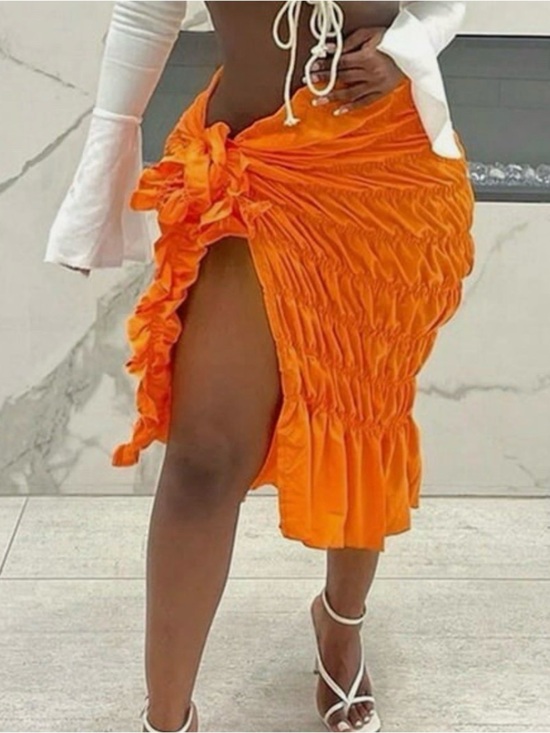 SHEIN Dresses & Skirts - Ruffle Side Tie Skirt - Orange NWOT